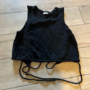 Free People Black Ribbed Crop Tank with Tie-Hem